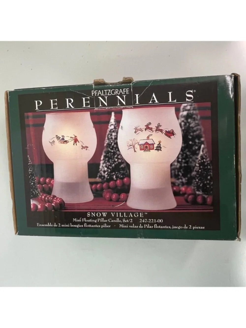 Vintage Pfaltzgraff Perennials Snow Village Frosted Floating Candle Holders NIB